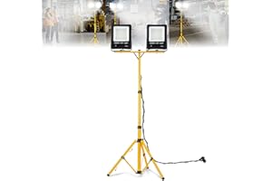 ‎ACXIN ACXIN 2 Stück LED Fluter Flutlicht, Außen Flutlicht, LED Baustrahler Arbeitsleuchte, Scheinwerfer, Außenstrahler+ Gelb Stativ, IP66 wasserdicht, 100W, Kaltweiß