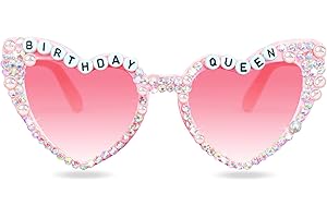 Tbay Birthday Glasses, Birthday Girl Sunglasses Pink Heart Shaped Shiny Bling Diamond Pearl Sunglasses for Women Girl Birthday Party Gift Supplies Accessories Favors