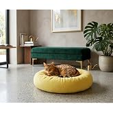 BRT Pet Peluş Simit Kedi Yatağı, K&uuml;&ccedil;&uuml;k Irk K&ouml;pek Yatağı, 55 Cm &Ccedil;ap, Sarı