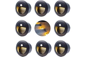 FWoche 8 części Kinkiet LED 1.5W z czujnikiem ruchu 3000K, 65mm, 230V, aluminium, okrągłe wpuszczane zewnętrzne oświetlenie schodów, wpuszczany wodoodporny kinkiet w pudełku, czarna skorupa