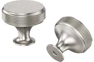 LONTAN 5 Pack Brushed Satin Nickel Door Knobs Silver Drawer Knobs Knurled Round, Cupboard Handles Single Hole Aluminum Alloy