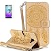 Produktbild ISENPENK Samsung galaxy A510F/A5(2016) Duos/A5(2016)Hülle Leder Flip Bookstyle Cover Shockproof Wasserdicht Protection Case,Campanula Muster Pattern Fügen Sie exquisite Blumen und Diamanten PU Leathertasche mit Intern Karte Schlitz,Anti-Sturz Stoßfest Entwurf Stoßdämpfend Triangle Hemming Schutzhülle mit Standfunktion Wallet Brieftasche für Samsung galaxy A510F/A5(2016)Duos/A5(2016) 5.2Zoll-[gold#2]+Panzerglas Folie Displayfoile Displayschutzfolie