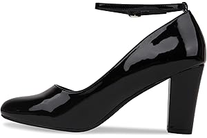 Bismaa Women's Unisex Mid Block Heel Shoes Black Plain Ankle Strap 9 10 11 12