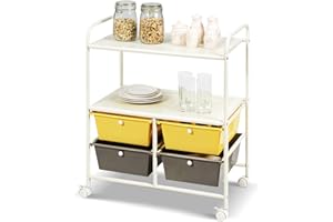 COSTWAY Carrito Auxiliar con Ruedas, Carritos de Servicio de 4 Cajones con Ruedas, Carrito de Almacenamiento con un Estante, Carrito Organizador con 4 Ruedas para Cocina Baño, Armarillo Y Gris