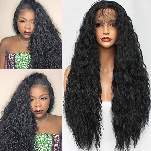 PlatinumHair black water wave loose curl synthetic lace front wigs heavy density synthetic hair wigs for black women 24inches