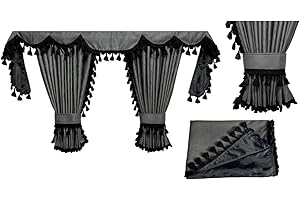 Adomo LKW Gardinen für TGX XXL Fahrerhaus, grau-schwarz, Fransen