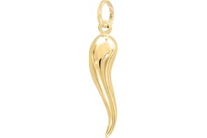 forme di Lucchetta Ciondolo Charm Cornetto Portafortuna in Vero Oro Giallo 18kt - 750 | Donna Ragazza | adatto a catenine e bracciali (fino a 4mm spessore)