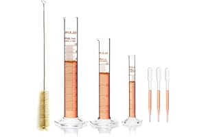 ULAB Scientific Thick Glass Graduated Measuring Cylinder Set, 3 Sizes 10ml 50ml 100ml, 3.3 Boro Hexagonal Base, 1 Cleaning Brush OFFERED, UMC1001