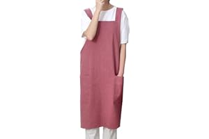 Pincy Cotton Linen Apron for Women - No-ties Cross Back Apron with Pocktes, Great for Florist, Coffee House and Kitchen