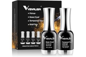 V VENALISA VENALISA Gel Nail Polish 12ml Base Coat and No-wipe Top Coat 2pcs Set Shine Finish and Long Lasting Soak Off LED Nail Lamp Gel Base Top Coat Nail Art Design Manicure Gifts for Girls
