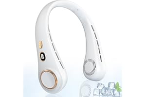 BUOAZR Tragbarer Nackenventilator, Blattloses USB Lüfter, 5 -Verstellbare Windgeschwindigkeit, 1800 mAh Ventilator Wiederaufladbarer für Ausglug, Joggen, Fischen, Lesen (Weiß)