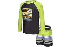 MOON TREE Boys Rash Vest Swim Set Kids Two Pieces Swimsuit Long Sleeve Swimming Costume Age 3-16 Years