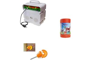 GEMI ELETTRONICA Recinto Elettrico Kt per Uso professionale1 x Elettrificatore 220V + 1 x Filo 500 MT 4 Mm² + 100 isolatori per Pali in Legno - Recinzione Elettrica per Animali Cavalli Mucche maiali Galline Volpi