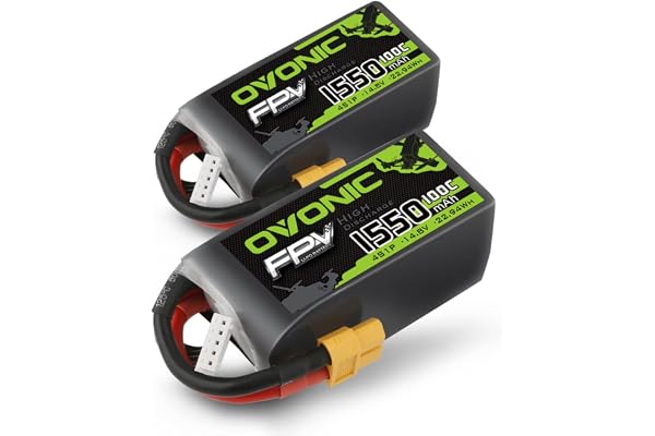OVONIC Lipo Batterie 4s 100C 1550mAh 14.8V FPV Batterie avec Connecteur XT60 pour RC Avion Drone RC Quadcopter (2pcs
