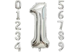 IEFOAH 40 Inches Giant Number 1 Balloon Silver Helium Balloons for Boys Girls Kids Birthday Party Wedding Graduation Decoration (Silver, Number 1)