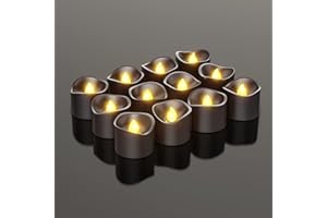 PChero Czarne świece LED, 12 szt., zasilane bateryjnie, migoczące podgrzewacze elektryczne, bezpłomieniowe podgrzewacze na Halloween, do domu, na festiwal, imprezę, dekoracja, ciepłe żółte