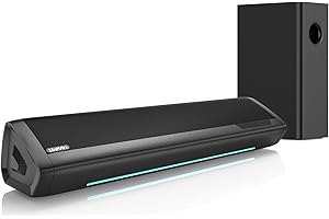 Saiyin Sound Bar with Subwoofer for TV, 17-inch Soundbar, 2.1ch Surround Sound System with Adjustable Bass, Volume Indicator and Bluetooth/Optical/AUX Input for TV, PC, Projector