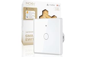 MOES 2.5D Matter WiFi Interruptor Táctil de Panel Inteligente, Sincronización Bidireccional Premium, Cable Neutro Requerido, Compatible con Alexa/Apple Home/Google Home/SmartThings/Tuya, 1 Gang