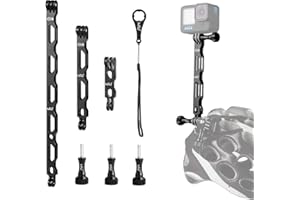 HSU Kit de Bras d'extension en Alliage d'aluminium pour Casque GoPro Hero 12/11/10/9/8/7/6/5/4/3 et Autres Caméras d'action (Noir)
