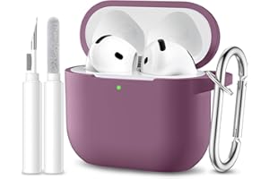 Maledan Cover Compatibile con AirPods 4 2024 Custodia, Case Protettiva Antiurto in Silicone Morbido per Apple AirPods 4 Generazione Custodia con Kit di Pulizia e Moschettone [LED visibile],FumoViola
