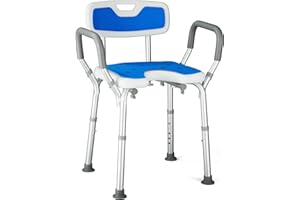 Modundry Silla Ducha Personas Mayores Asiento en U Taburete de Baño Antideslizante con Altura Ajustable de 6 Niveles y Reposabrazos Asiento de Ducha Regulable para Ancianos y Discapacitados