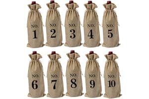 PRETYZOOM Sackleinen Weinbeutel Kordelzug Blindverkostung Nummerierte Weinflasche Geschenkbeutel Hochzeit Leinen Weinbeutel Vintage 10 Stück (Nummer 1-10)