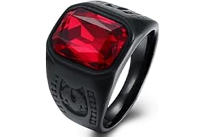 JUDE Black Stainless Steel Red Crystal Signet Biker Ring