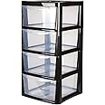 4 Drawer Large Plastic Storage Drawer Tower Perfect for Schools, Offices and Children's Toys Storage Solution (Black)