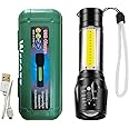 Bongstore Led Flashlight Rechargeable USB Mini Torch Light, Ultra Brightest Small Flash Light Handheld Pocket Compact Portable Tiny Lamp with COB Side Lantern, High Powered.