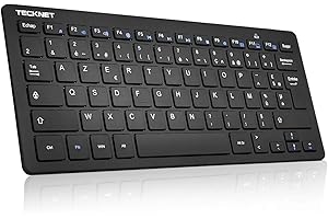 TECKNET Clavier sans Fil Mini 2.4G, Ultra-Mince AZERTY Clavier Batterie Longue Durée avec 12 Raccourcis Multimédias, pour Windows 11 10, PC, Ordinateur Bureau/Portable