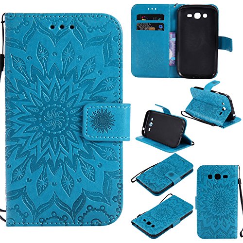 Nancen Tasche Hülle für,Samsung Galaxy Grand Neo Plus I9060 Hülle,Samsung Galaxy Grand Neo Plus I9060 / Grand Duos I9082 (5 Zoll) Leder Wallet Tasche Brieftasche Schutzhülle, Nancen Prägung Sonnenblume Muster PU Leder Handytasche im Bookstyle Stand Funktion Kartenfächer Magnet Etui Schale