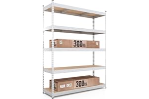 ‎BAUDIM baudim Schwerlastregal Titan Gesamtlast 1500 kg 5 MDF-Böden Verzinkt robuste Steckregal, 216x120x50 cm, Lagerregal, Kellerregal, Garagenregal, Werkstattregal
