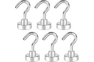 KEPMOV Magnetic Hooks Small, 8KG 18LB Heavy Duty Magnet with Hooks for Home Office Fridge Kitchen Hanging, Strong Magnetic Hooks for Fridge Cruise Calendar Curtain Grill Towel Ceiling Door, White Pack of 6
