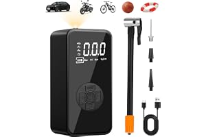 Nuxory bärbar billuftkompressor, 150 PSI elektrisk cykelpump med LED-ljus och LCD-skärm, 4 lägen, mini luftkompressorpump för