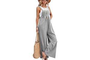 SotRong Latzhose Damen Weite Bein Schlag Jumpsuit mit Tasche Loose Fit Baggy Playsuits Sommer Boho Strampler Ärmellos Riemchen Overalls Casual Adjustable Bib Pants