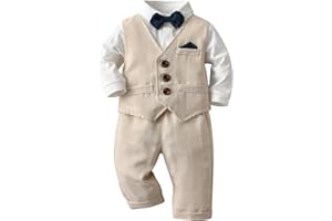 Volunboy Completo Elegante Bambino Camicie + Papillon + Gilet + Pantaloni, Ragazzo Abbigliamento 4 Pezzi Gentleman Cerimonia Nozze