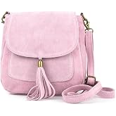 Made In Italy Damen Leder Clutch – Wildleder-Tasche Mit Fransen, 24x16 Cm, Verstellbarer 130 Cm Gurt