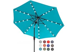 ABCCANOPY 2.7M Patio Umbrella Ourdoor Solar Umbrella LED Umbrellas with 32LED Lights, Tilt and Crank Table Umbrellas for Garden, Deck, Backyard and Pool,12+Colors,(Turquoise)