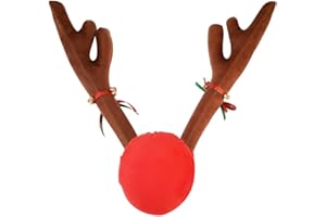 Tezam Décoration de Noël Renne Rudolf en peluche cornes de renne et nez rouge pour voiture avec Jingle Bells, 45 cm de haut
