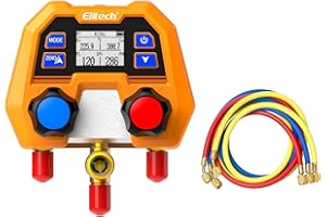 Elitech Manometre Climatisation Digital DMG-2SE+ avec Tuyau, 88 Réfrigérants R32, Manomètre Frigorifique Mesure Pression Température 600 PSI, IP54 pour Auto Systèmes CVC