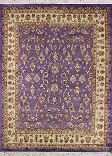 4'2 x 5'11 Pak Persian Purple Color Area Rug with Wool Pile - | a 4x6 Medium Rug | An Authentic Hand Knotted Pak Persian Silk and Wool Rug