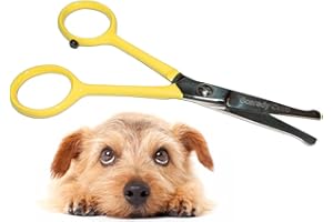SCAREDY CUT Tiny Trim - Kleine Fellpflege-Schere mit abgerundeten Spitzen für Haustiere, 11,4 cm - für Ohr, Nase, Gesicht, Pfote - für Katzen, Hunde, Haustiere - Gelb