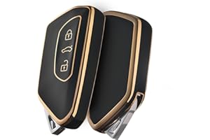 ‎OATSBASF OATSBASF Autoschlüssel Hülle für VW, TPU Silikon Schlüsselhülle, kompatibel mit Golf 8, ID3, ID4, GTI, GTE, Seat Leon MK4, Tarraco, Ateca & Skoda Octavia (Goldener Rand-Schwarz)