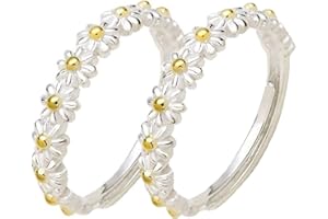 LUVADEYO Anillo ajustable de flor de margarita, conjuntos de tobillo bohemio, dedo de moda vintage, anillos apilables, anillo de nudillo midi de regalo abierto para mujeres y niñas