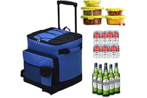 ANJIEDA Grand sac isotherme de 43 l - Pliable - Avec barres de liaison et roulettes - Pour camping, pique-nique, plein air, voyages, courses en voiture