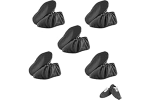 BBBORVOX 5 Pairs Reusable Overshoes with Non Slip Sole Waterproof Cloth Shoe Covers Shoes Protectors Floor Protection Dust proof Indoor Boot Covers Washable Resistant Waterproof Boot Covers Elasticity (Black)