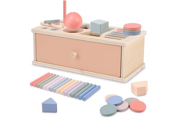 Vuxava Jouet Montessori en Bois 36+ Mois Bébé,Jouet Éducatif Bois 3+ Ans, Jeux Object Boîte Permanente pour Fille Garçon, Jeux Sensoriels et de Tri Formes, Cadeau Anniversaire Bébé Noël