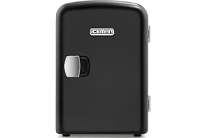CHEFMAN Iceman Black Portable Mini Fridge, Cools & Warms, Lightweight Fridge With 4 Litre, 6 Can Storage for Cosmetics, Snacks, Makeup, AC/DC Power, Home/Car/Bedroom