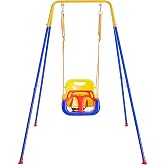 FUNLIO Children's Swing with 4 Sandbags, Heavy Duty Child/Baby Swing in Garden Park/Outdoor/Indoor, Foldable Metal Stand and