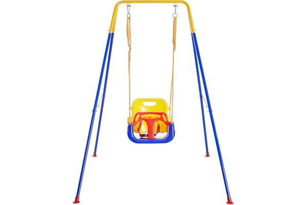 FUNLIO Balançoire 3 en 1 pour Bebe avec 4 Sacs de Sable, Balancoire pour Enfant Intérieure/Extérieure avec Support en Métal Pliable, Aire de Jeux Exterieur Enfant, Facile à Assembler et à Ranger